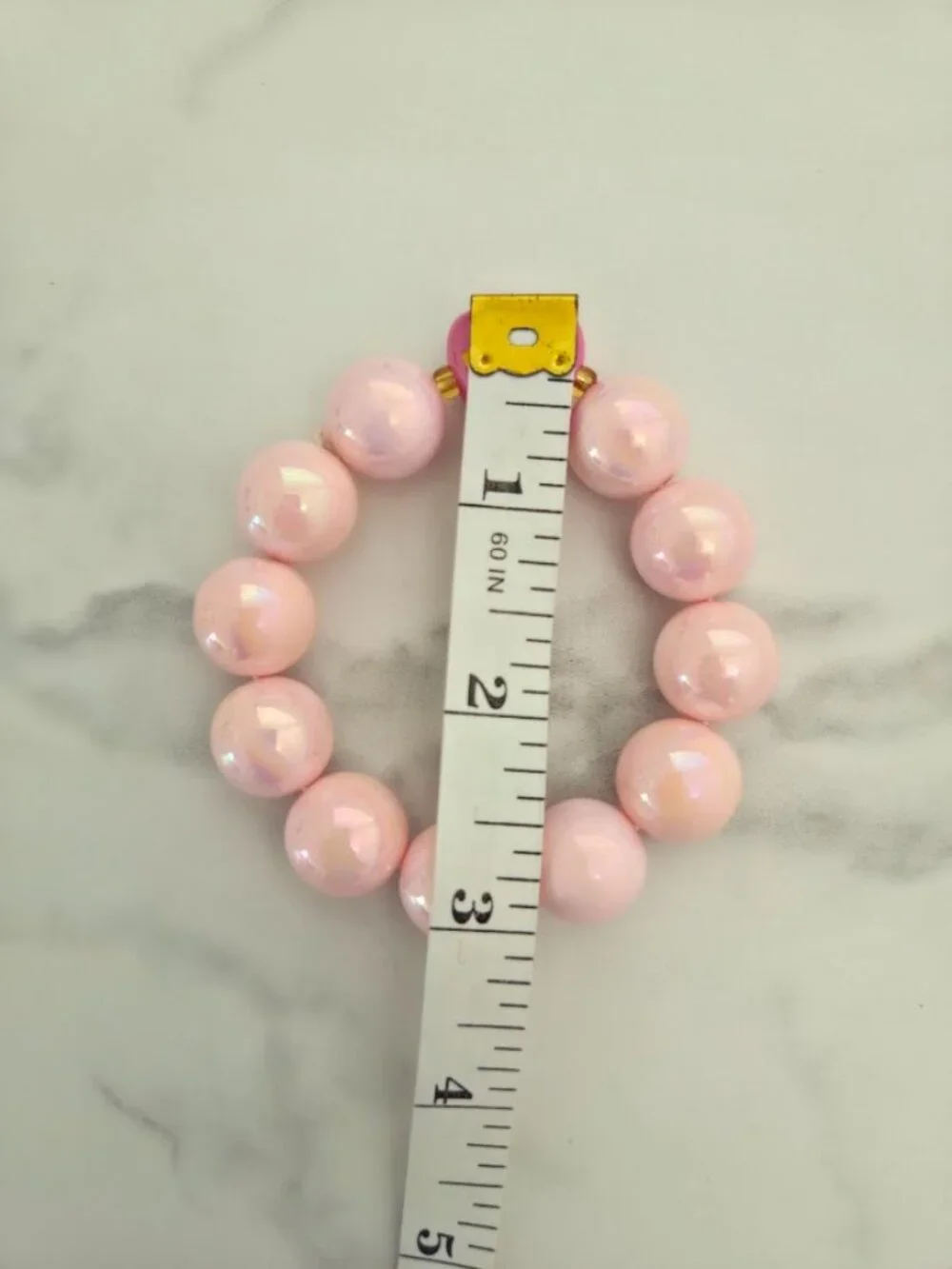 Pink Chunky Beaded Stretch Bracelet Smiley Heart Charm Y2K Jewelry